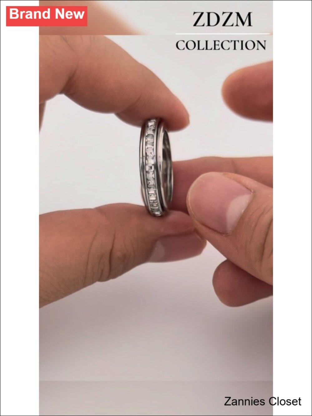 ๐ 6mm Titanium Fidget Ring Full Cubic Zirconia Eternity Band Gold Plated - Picture 6 of 6